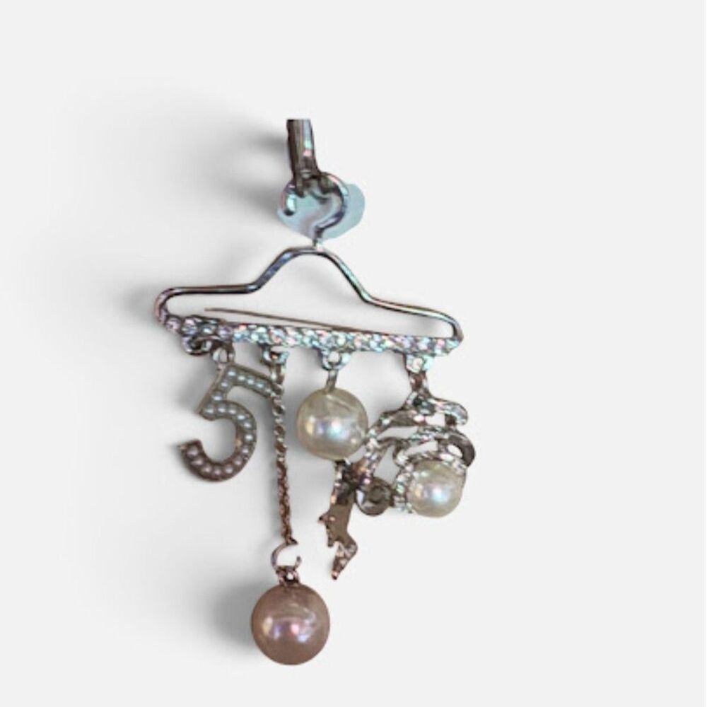 Whimsical Silver & White Charm Brooch